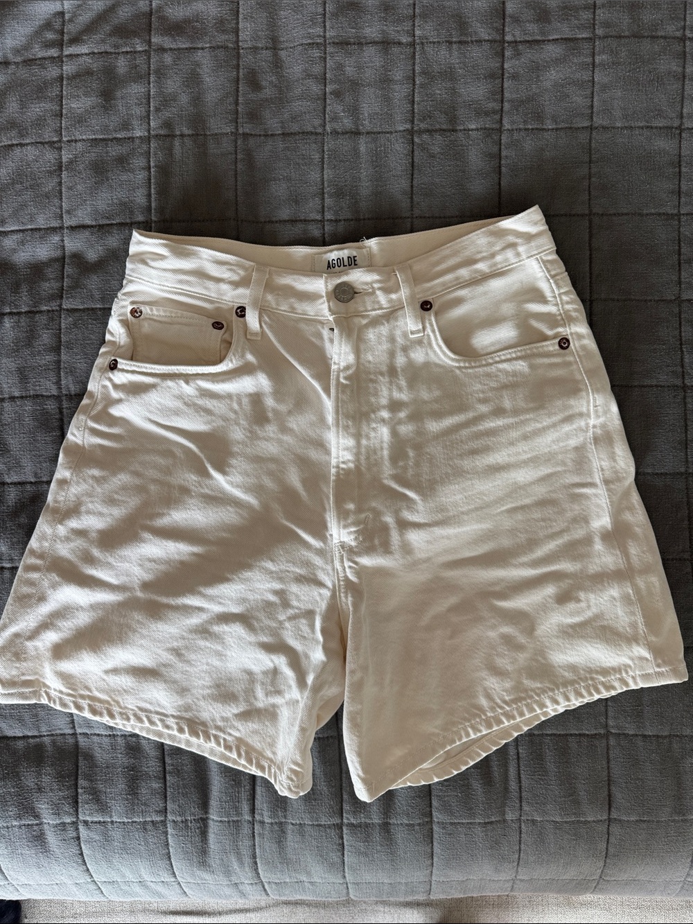 Agolde White High-Rise Denim Shorts